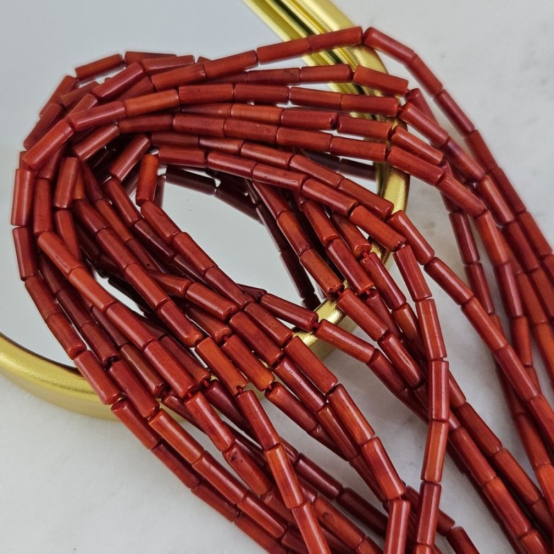 10 шт. Коралл натуральный ок. 3х9 мм, бусины трубочки, темно-оранжевый (10271) для бижутерии купить с доставкой по России | Интернет‑магазин Viva Beads
