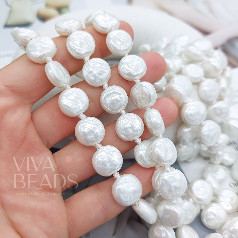 Жемчуг майорка монета ок. 12х6 мм белый (6455-12) купить в Воронеже | Заказать в интернет-магазине Viva Beads
