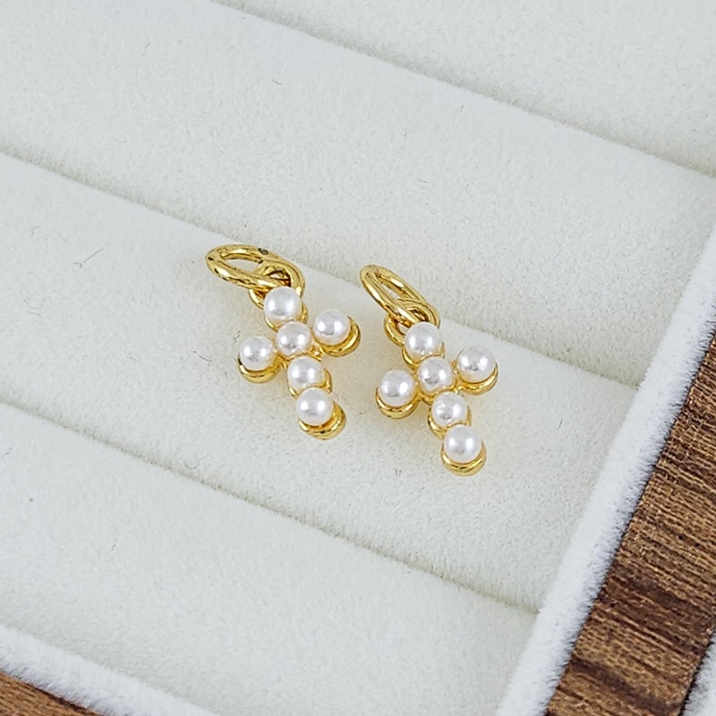 Подвеска Крест с жемчугом, имитация, мини 11x5.7 мм, позолота 14К (10232-З) купить с доставкой по России | Интернет-магазин Viva Beads