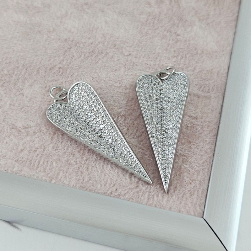 УЦЕНКА Подвеска Сердце с фианитами 35.8х14.5 мм родиевое покрытие (10076-Р-УЦ)