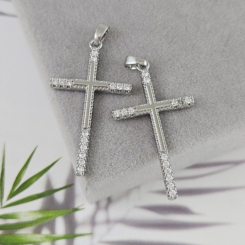 УЦЕНКА Подвеска Крест 35.2x20.1 мм, родиевое покрытие (9970-Р-УЦ)