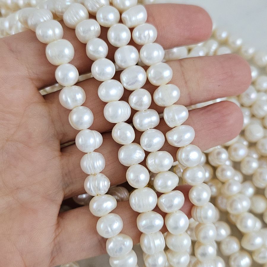 Жемчуг натуральный речной 6.5-8 мм А+, форма картофель, белый (8809) купить с доставкой по России | Интернет-магазин Viva Beads