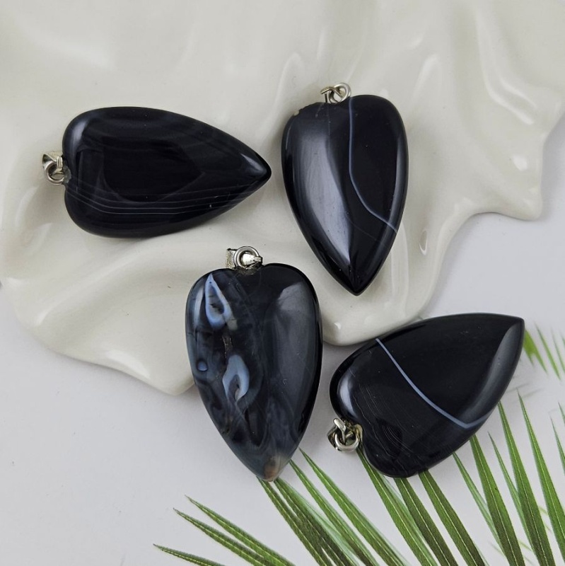 Черный агат подвеска кулон сердце ок. 40х25.5х9 мм (10001-ЧА) купить в Воронеже | Заказать в интернет-магазине Viva Beads
