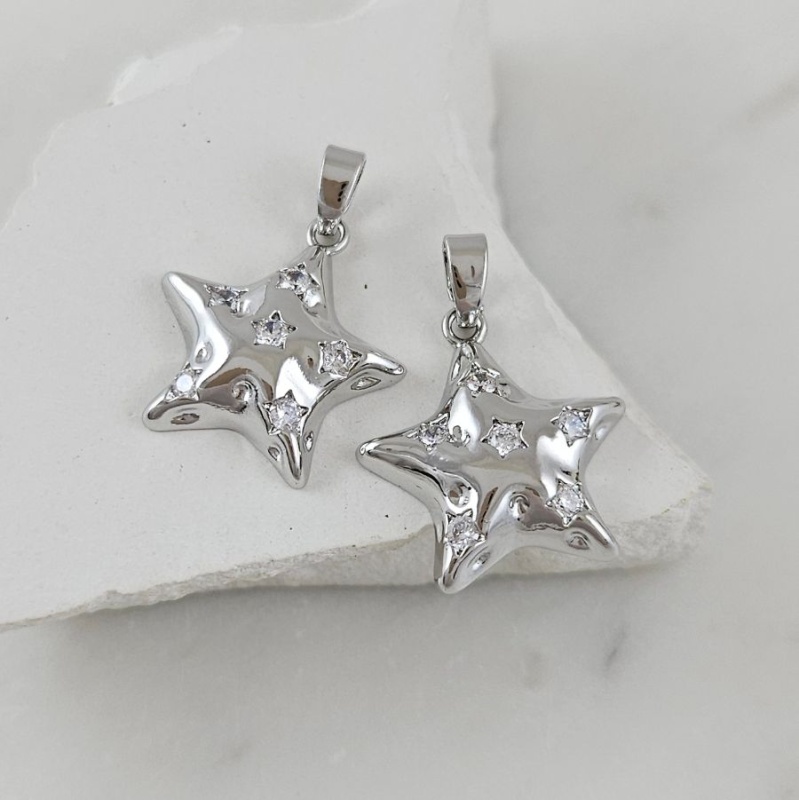 УЦЕНКА Подвеска Звезда 18.3x17 мм с фианитами, родиевое покрытие (10115-Р-УЦ)