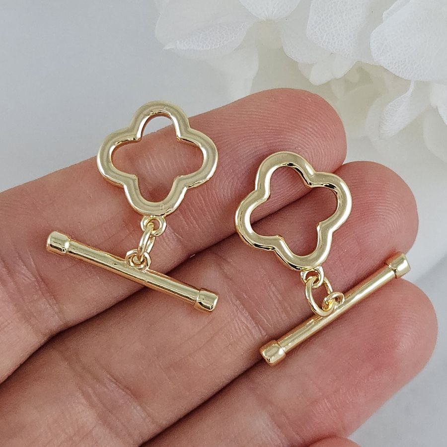 Замок тоггл Клевер 16х14 мм, 21х4 мм позолота 14К (4720-З) замок для украшений купить с доставкой по России | Интернет-магазин Viva Beads