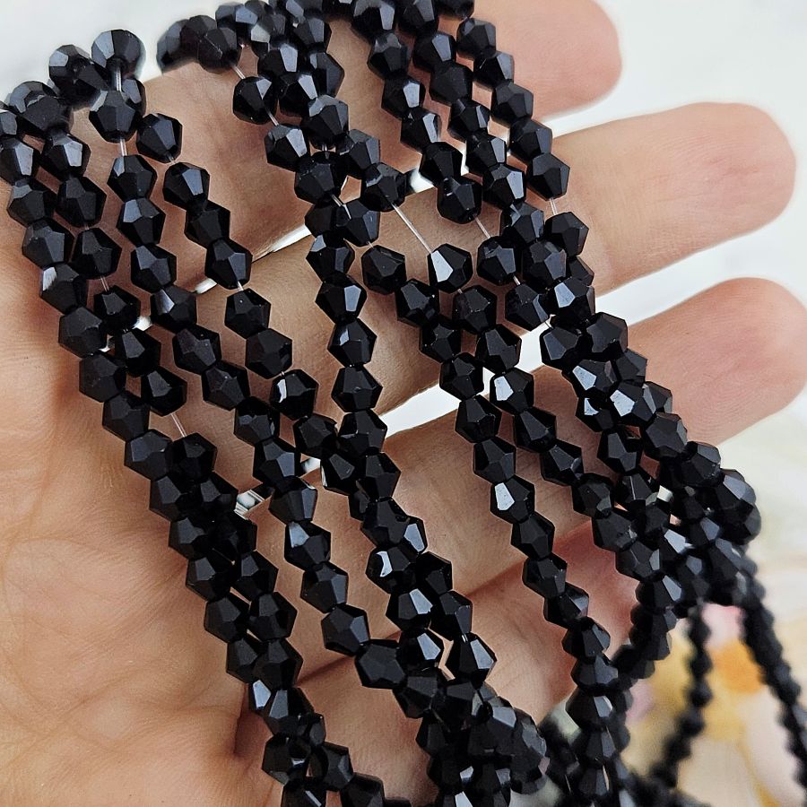 Нить 30 см Хрустальные бусины биконус ок. 4 мм, черный (8462-4-Ч) купить с доставкой по России | Интернет-магазин Viva Beads