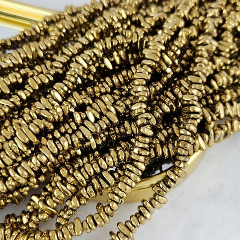 Нить 39 см Гематит, гематин 5-9x2.5-3 мм, бусины свободной формы, чипсы, цвет античное золото (8992-АЗ) для бижутерии купить с доставкой по России | Интернет‑магазин Viva Beads
