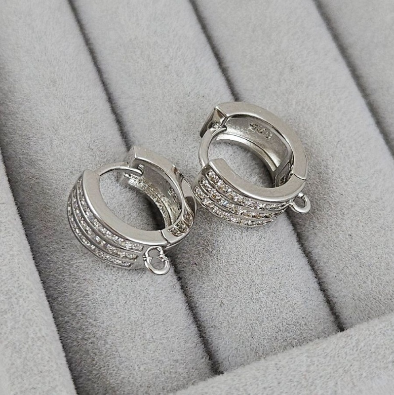 Швензы колечки 14.3х14х5.8 мм с замком и фианитами, родиевое покрытие (10197-Р) швензы для серег купить с доставкой по России | Интернет-магазин Viva Beads