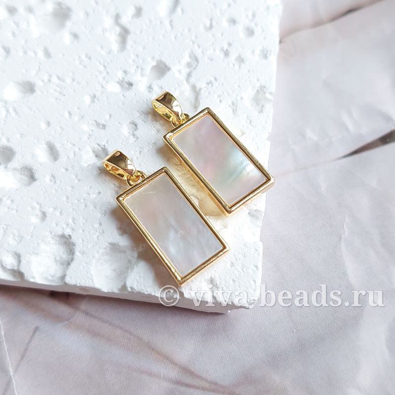 УЦЕНКА Подвеска прямоугольная с перламутром 18х9 мм позолота (7082-З-УЦ) купить с доставкой по России | Интернет-магазин Viva Beads