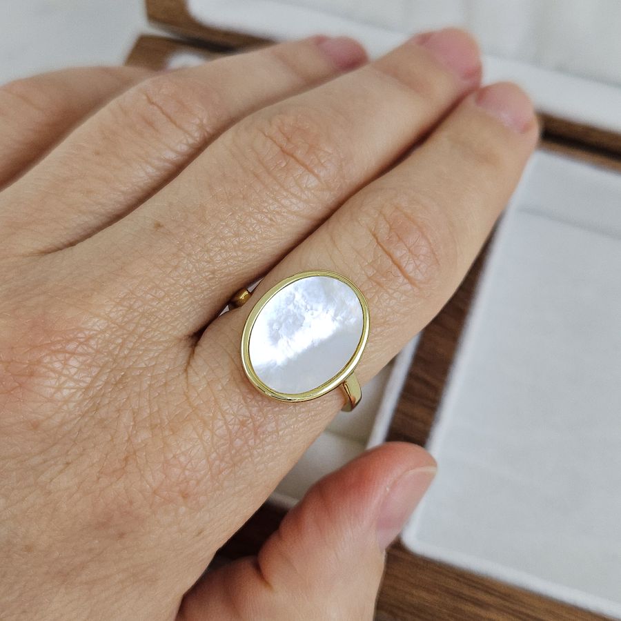 Кольцо Овал с перламутром свободный размер, позолота 14К (10274-З) купить с доставкой по России | Интернет-магазин Viva Beads