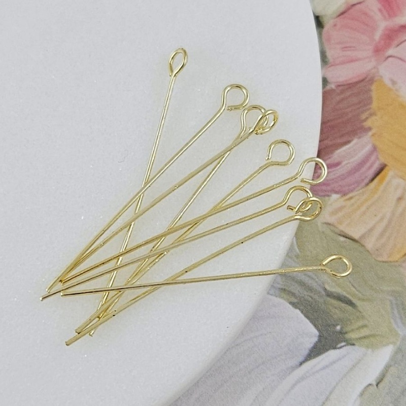 10 шт. Пины с кольцом 35х0.6 мм позолота 14К, светлое золото (6556-СВЗ) пины и штифты для бижутерии купить с доставкой по России | Интернет-магазин Viva Beads