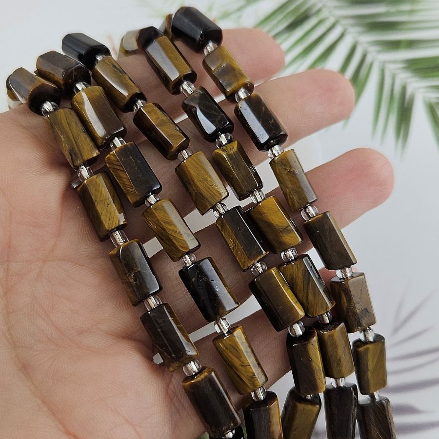 5 шт. Тигровый глаз натуральный бусины ок. 6-7х10-11 мм трубочки с гранями (9931-ТГ) купить в Воронеже | Заказать в интернет-магазине Viva Beads
