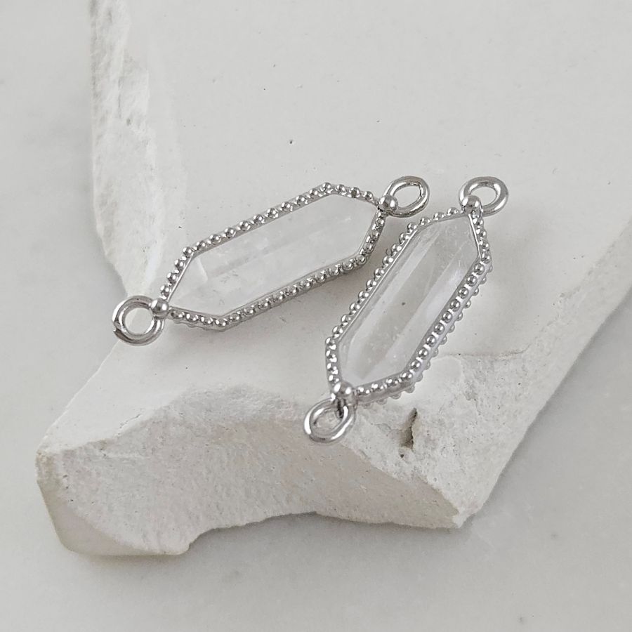 Коннектор с горным хрусталем 24x6.5x4.2 мм, родиевое покрытие (9830-Р) купить с доставкой по России | Интернет-магазин Viva Beads