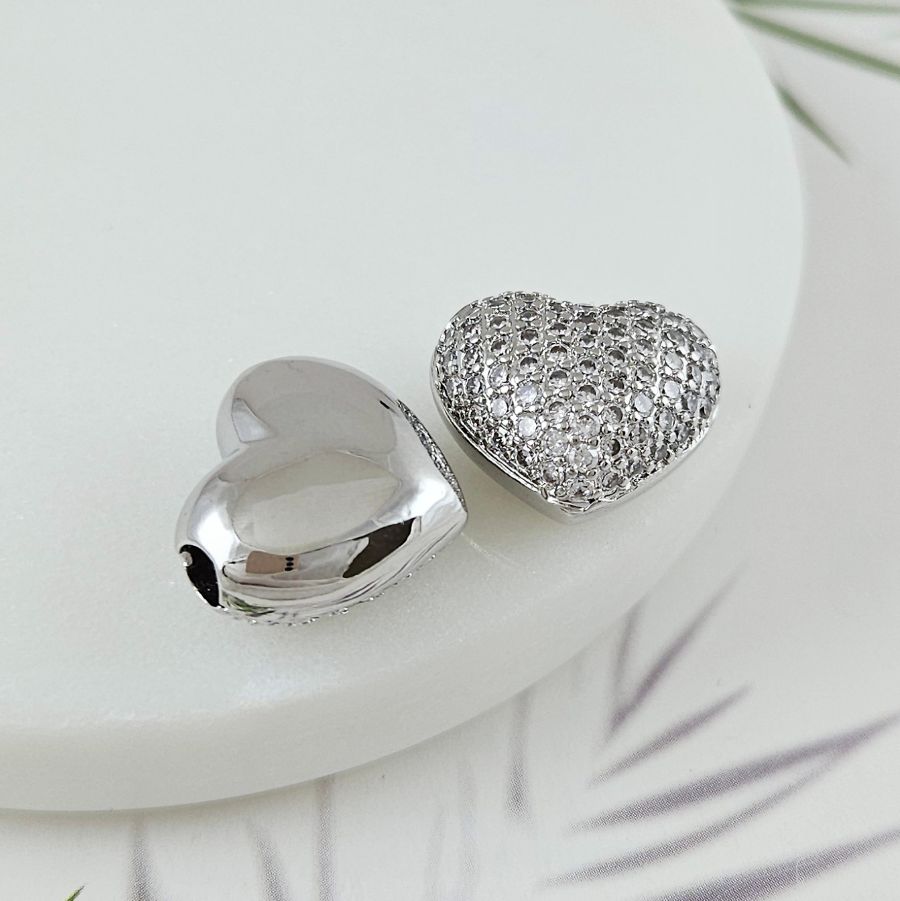 Бусина Сердце с фианитами 16х18.5х10 мм родиевое покрытие (8741-Р) купить с доставкой по России | Интернет-магазин Viva Beads