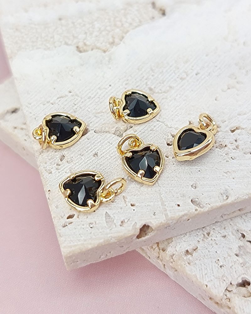 УЦЕНКА Подвеска Сердце с фианитом 6х8 мм черный, позолота 14К (8030-ЗЧЕР-УЦ)