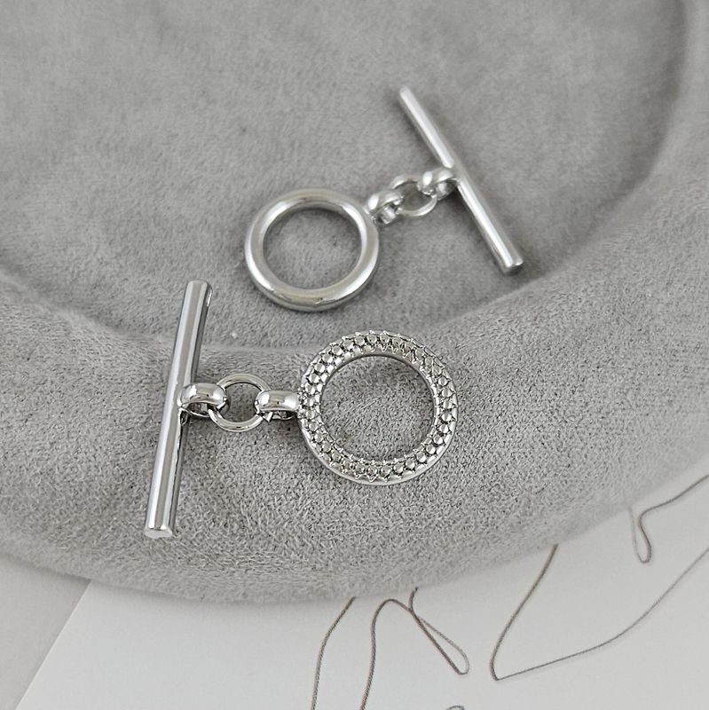 УЦЕНКА Замок тоггл с фактурой, кольцо 12.5 мм родиевое покрытие (9430-Р-УЦ)