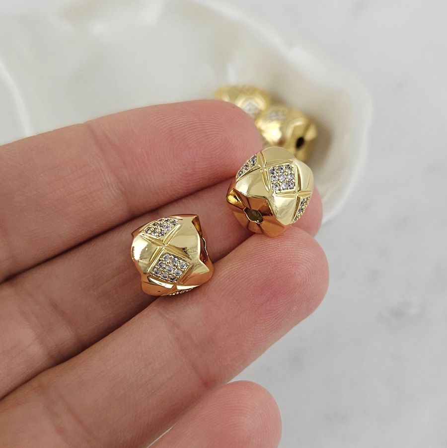 1 шт. Бусина разделитель 9.2x10.3 мм с фианитами позолота 14К (10101-З) купить с доставкой по России | Интернет-магазин Viva Beads