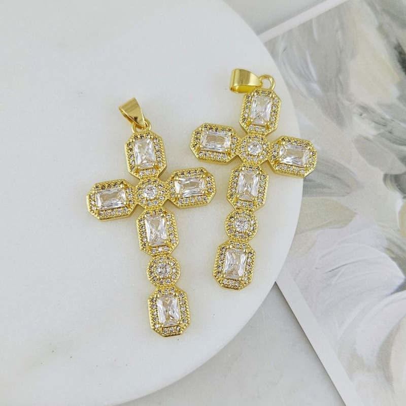 УЦЕНКА Подвеска Крест с фианитами 45.7х26.2 мм позолота 14К, прозрачный (9507-ПРОЗЗ-УЦ)