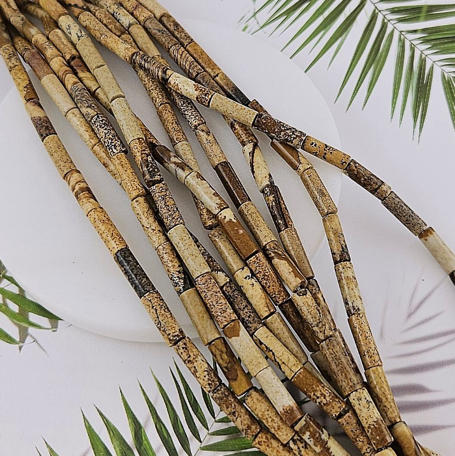 Нить 19 см Яшма пейзажная ок. 4.5х13-14 мм бусины трубочки (9932-ЯП) купить в Воронеже | Заказать в интернет-магазине Viva Beads
