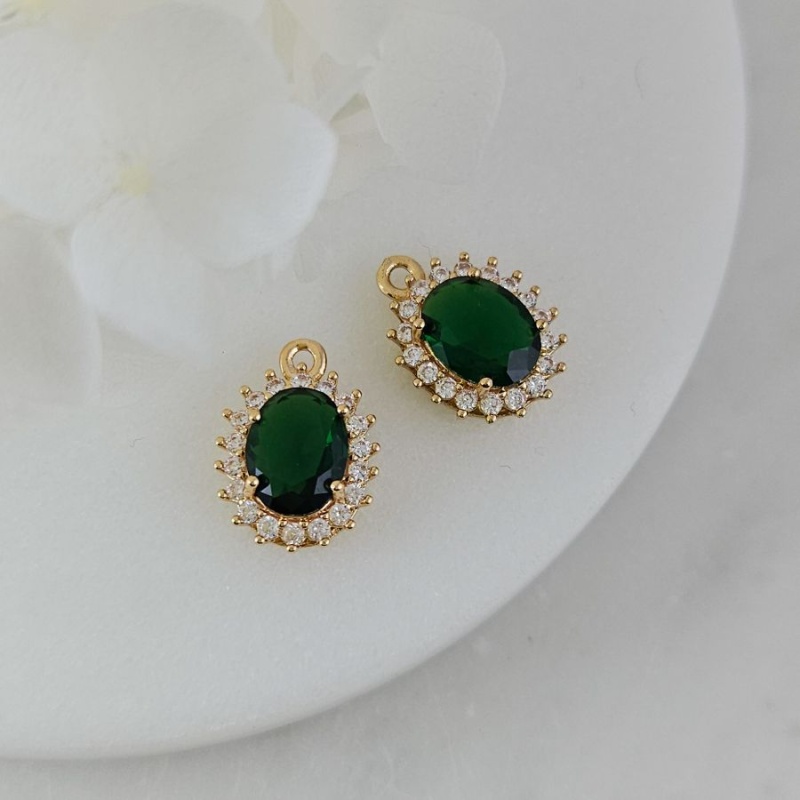 Подвеска овальная 15.7х11 мм с кристаллами, позолота 14К, зеленый (10212-ЗЕЛ) купить с доставкой по России | Интернет-магазин Viva Beads