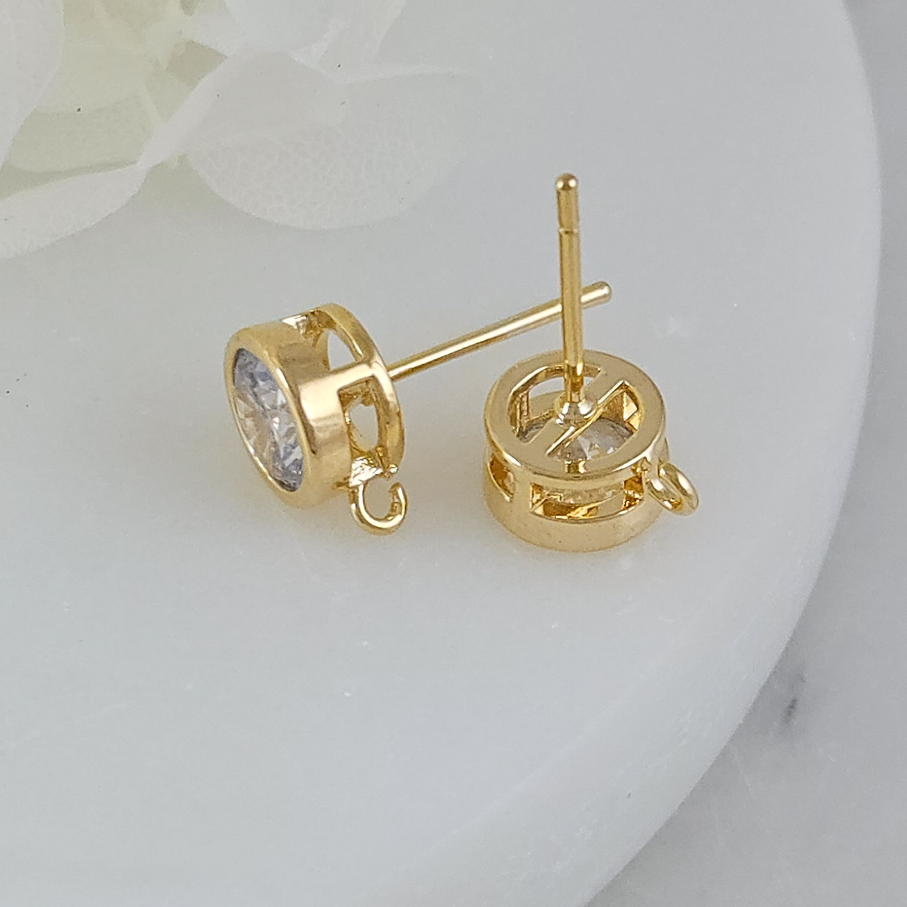 Швензы пуссеты с фианитом 9.5х7.3 мм позолота 14К (9618-7-З) швензы для серег купить с доставкой по России | Интернет-магазин Viva Beads