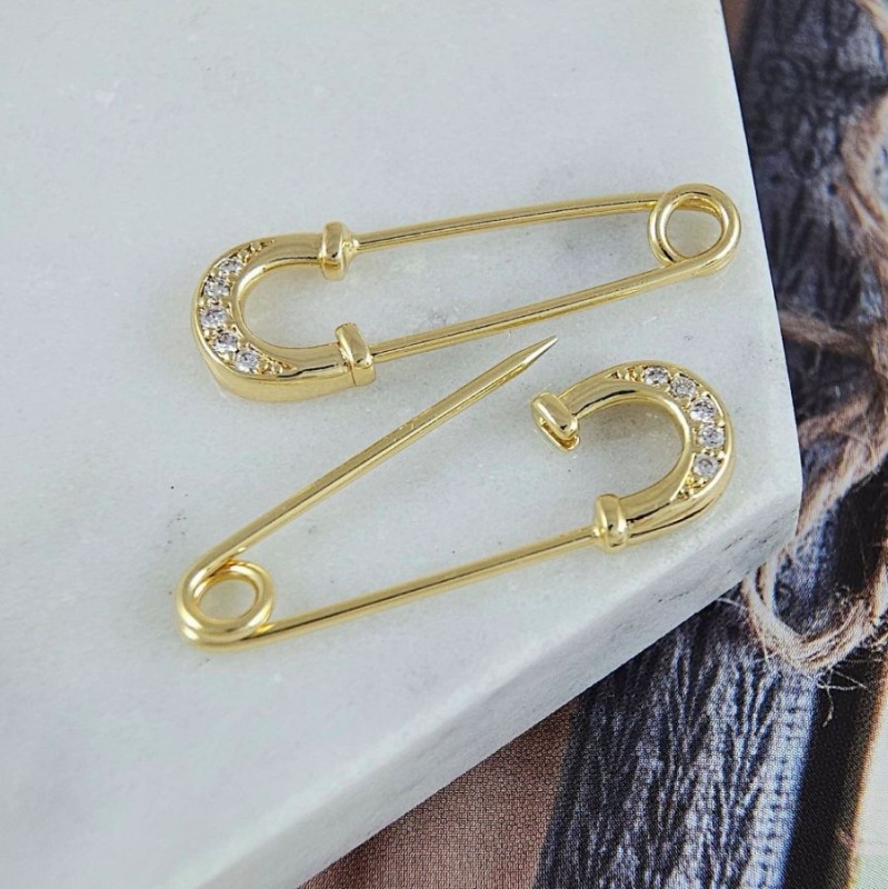 Булавка основа для броши 30 мм с фианитами, позолота 18К (9703-З) купить с доставкой по России | Интернет-магазин Viva Beads