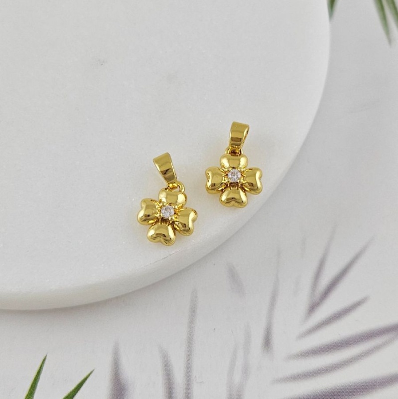 УЦЕНКА Подвеска Цветок 10.4х9 мм с фианитом, позолота 14К (10039-З-УЦ)