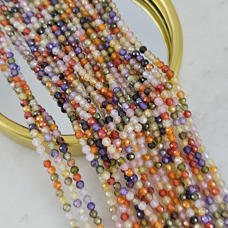 Нить 18 см Фианиты 3 мм граненые бусины, микс цветов (5472-МИКС3) купить с доставкой по России | Интернет-магазин Viva Beads