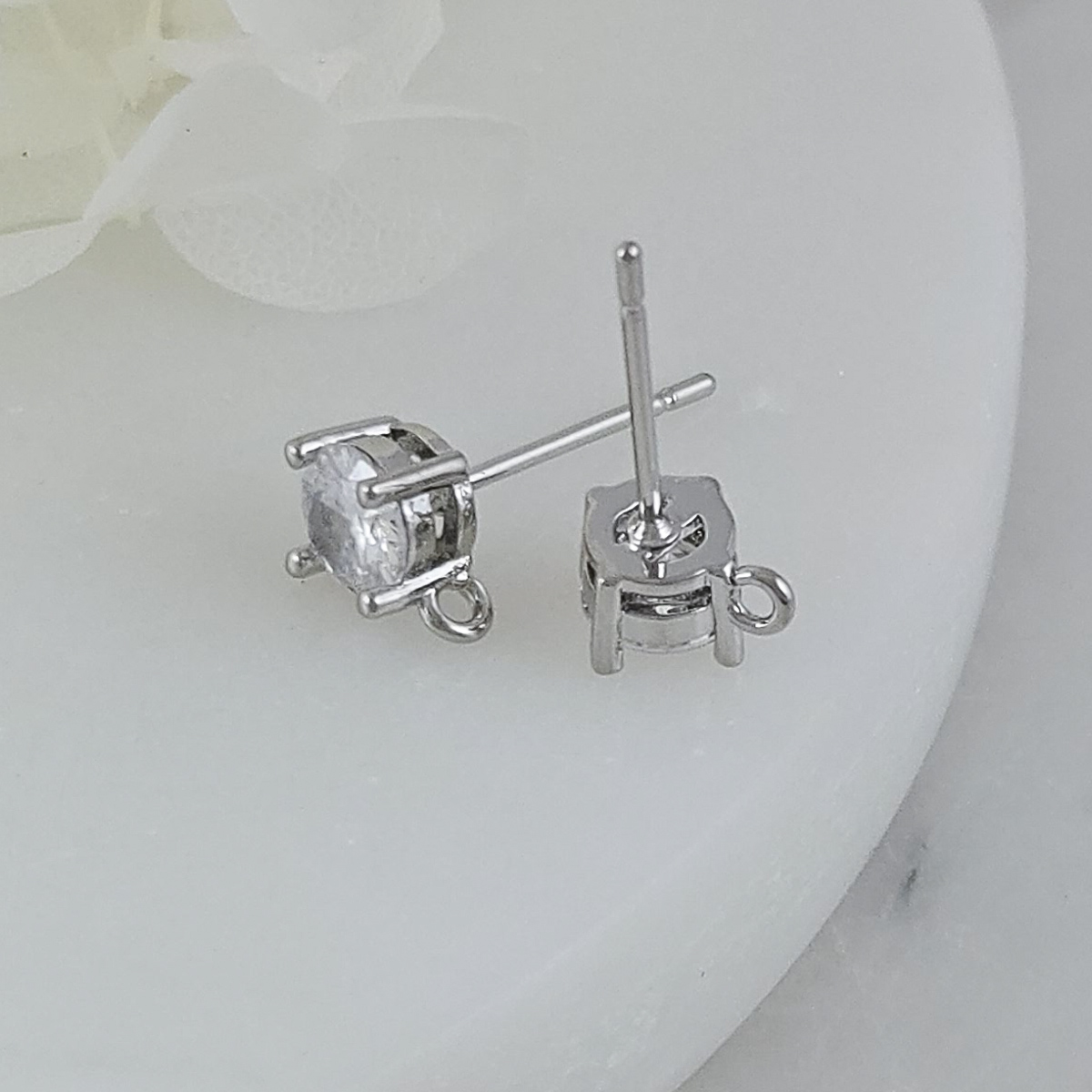 пара Швензы пуссеты с фианитом 8.3х6.4 мм родиевое покрытие (10008-6-Р) швензы для серег купить с доставкой по России | Интернет-магазин Viva Beads