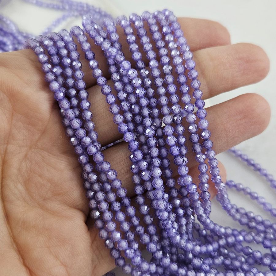 Нить 18 см Фианиты 3 мм круглые граненые бусины, фиолетовый (5472-ТФ) купить с доставкой по России | Интернет-магазин Viva Beads