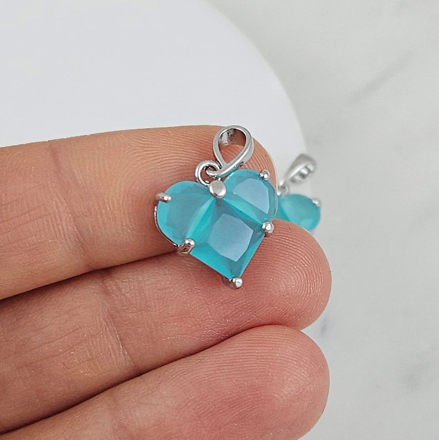 Подвеска Сердце с фианитами 14.5х14 мм опаловый бирюзовый, родиевое покрытие (6647-ОПБР) купить с доставкой по России | Интернет-магазин Viva Beads