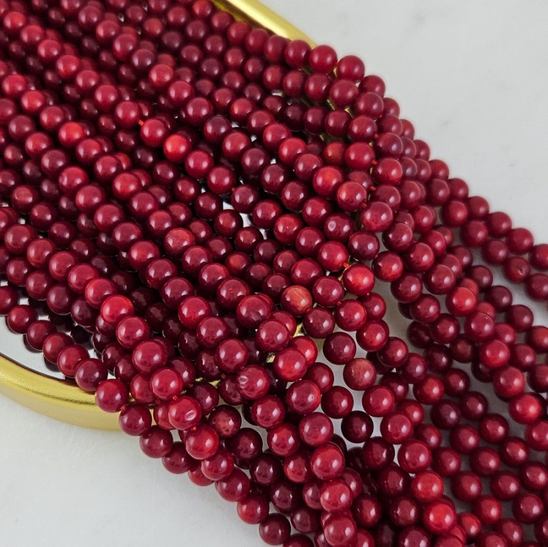 Нить 20 см Коралл натуральный ок. 5.2 мм, бусины гладкий шар, темно-красный (8675-5) для бижутерии купить с доставкой по России | Интернет‑магазин Viva Beads

