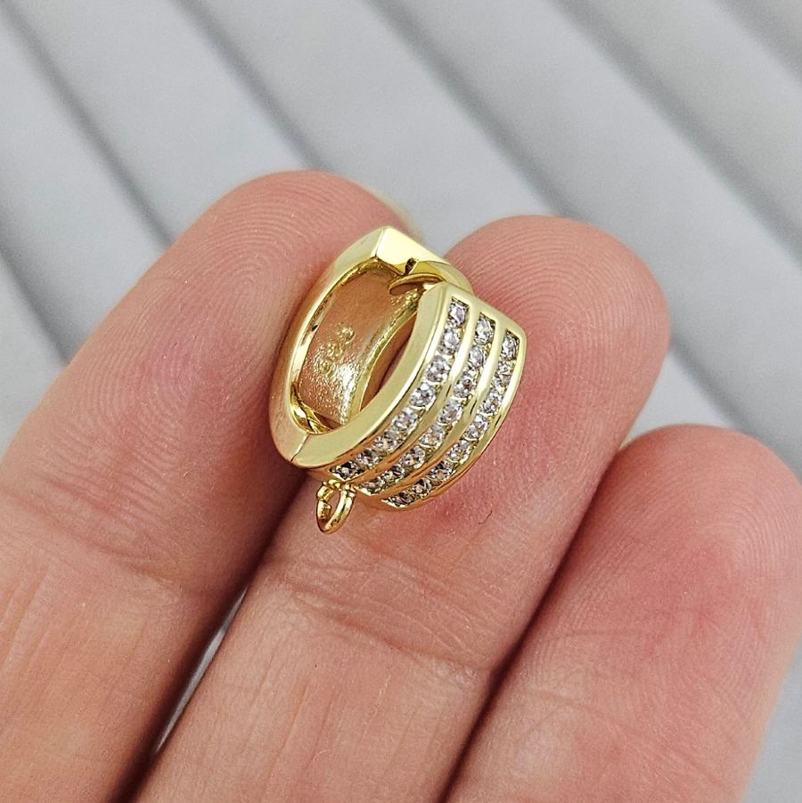 Швензы колечки 14.3х14х5.8 мм с замком и фианитами, позолота 14К (10197-З) швензы для серег купить с доставкой по России | Интернет-магазин Viva Beads