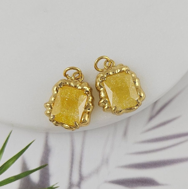 Подвеска 16.3х13.5 мм с кристаллом кракле, желтый, позолота 18К (6809-ЖЗ)