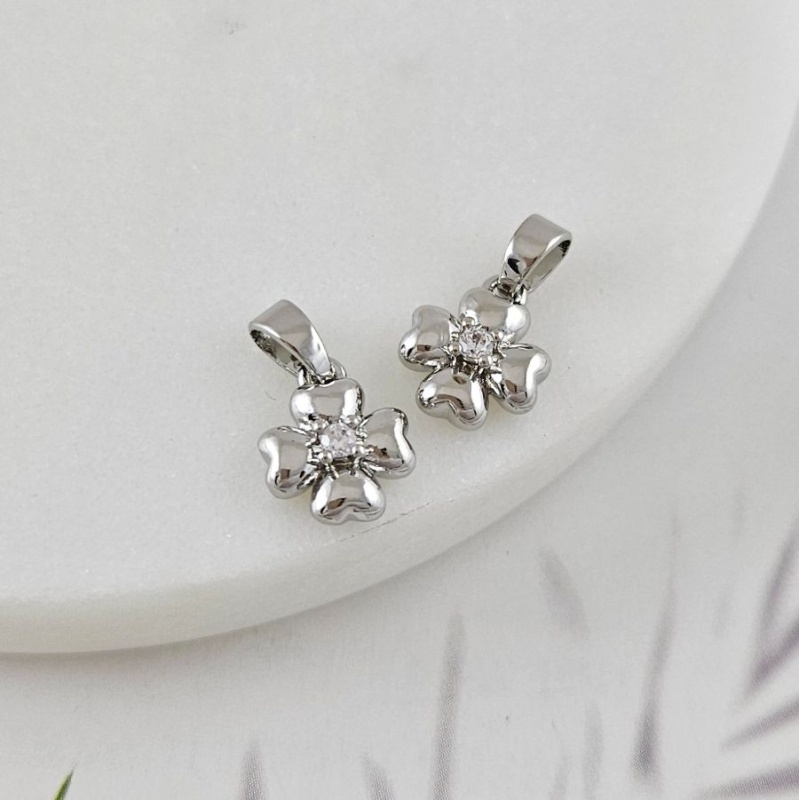 Подвеска Цветок 10.4х9 мм с фианитом, родиевое покрытие (10039-Р) купить с доставкой по России | Интернет-магазин Viva Beads