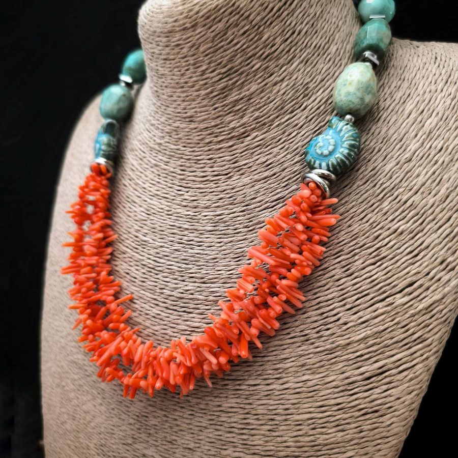 Многорядное колье с кораллом и керамикой - набор материалов  (НАБОР-79) купить с доставкой по России | Интернет-магазин Viva Beads