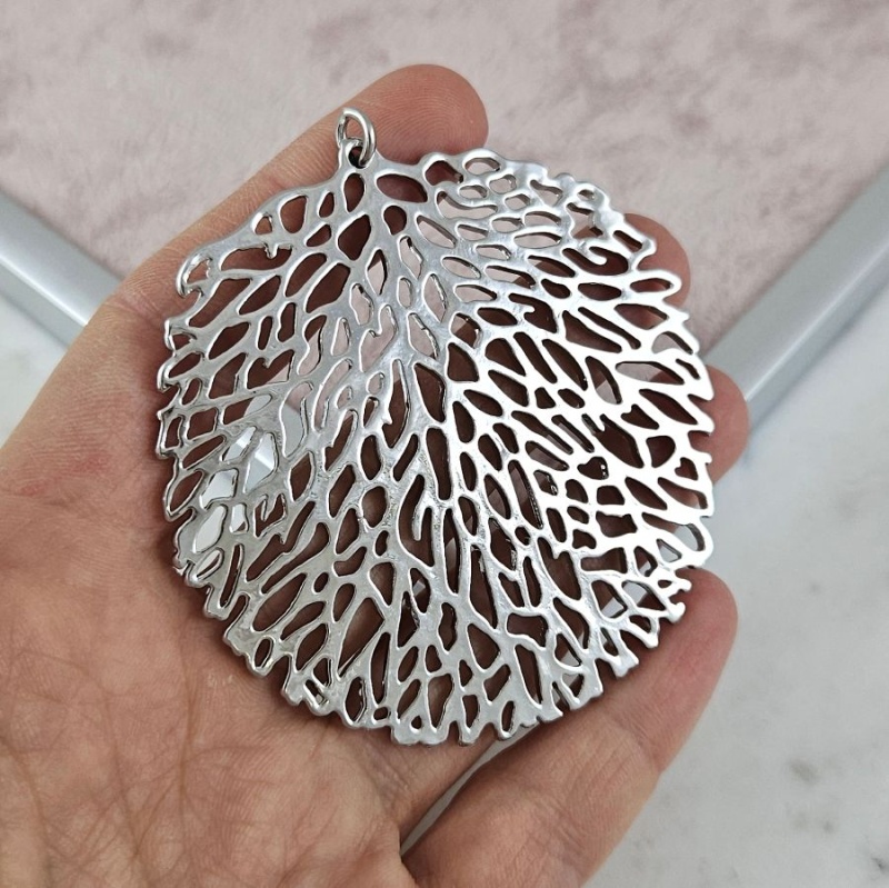 УЦЕНКА Подвеска кулон крупный Лист 65x62 мм родиевое покрытие (10184-Р-УЦ)