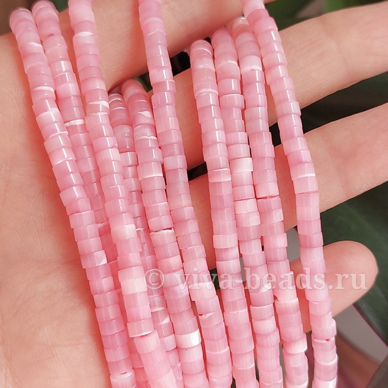 Нить 20 см Перламутр натур. 4-4.5х2 мм шайба розовый (6567-Р/20)