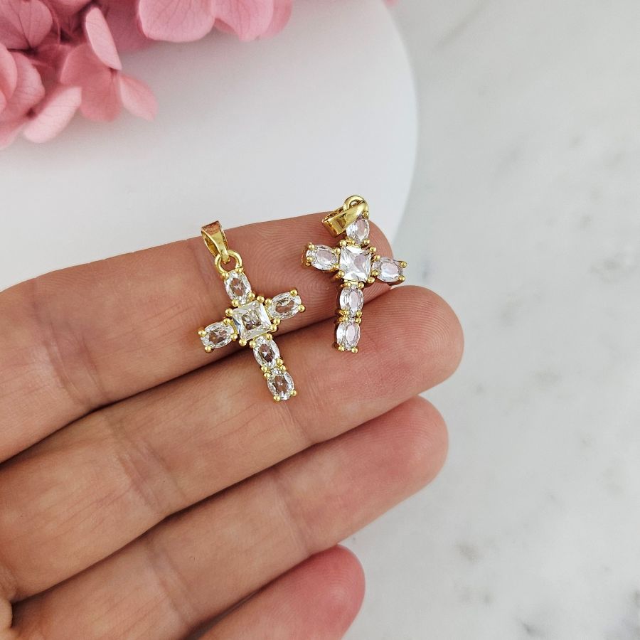 Подвеска Крест 20х13х3.3 мм с фианитами, позолота 18К (10207-БЗ) купить с доставкой по России | Интернет-магазин Viva Beads