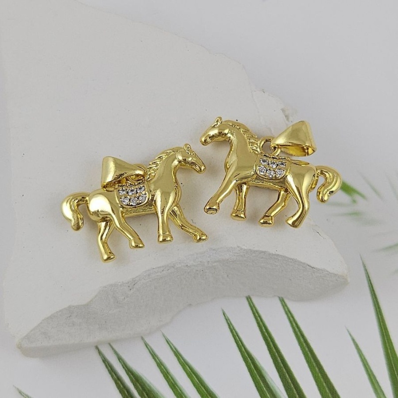 УЦЕНКА Подвеска Лошадь 14.4x20 мм с фианитами, позолота 14К (9988-З-УЦ) купить с доставкой по России | Интернет-магазин Viva Beads