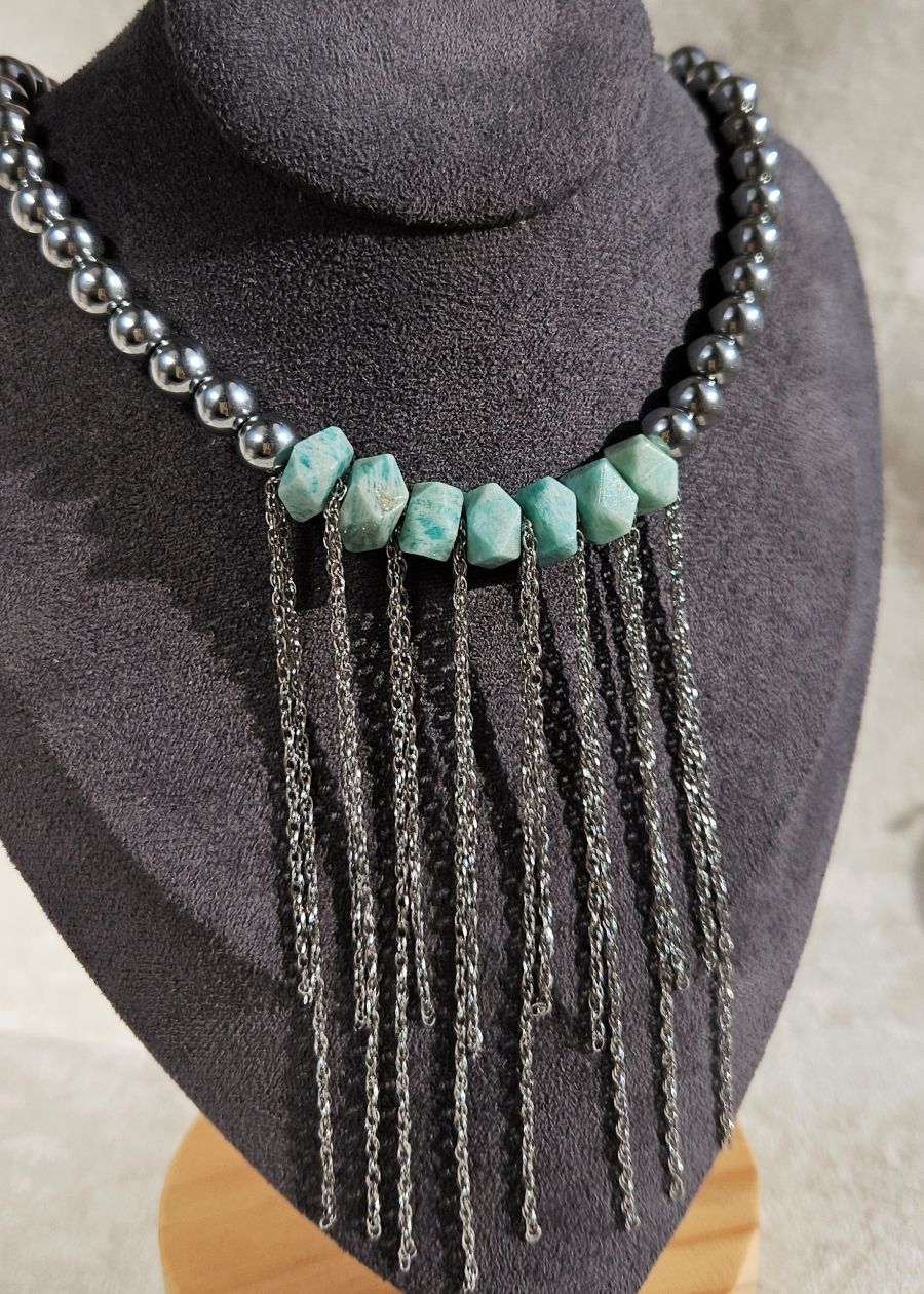 Колье из гематита и амазонита с цепочками - набор материалов (НАБОР-81) купить с доставкой по России | Интернет-магазин Viva Beads