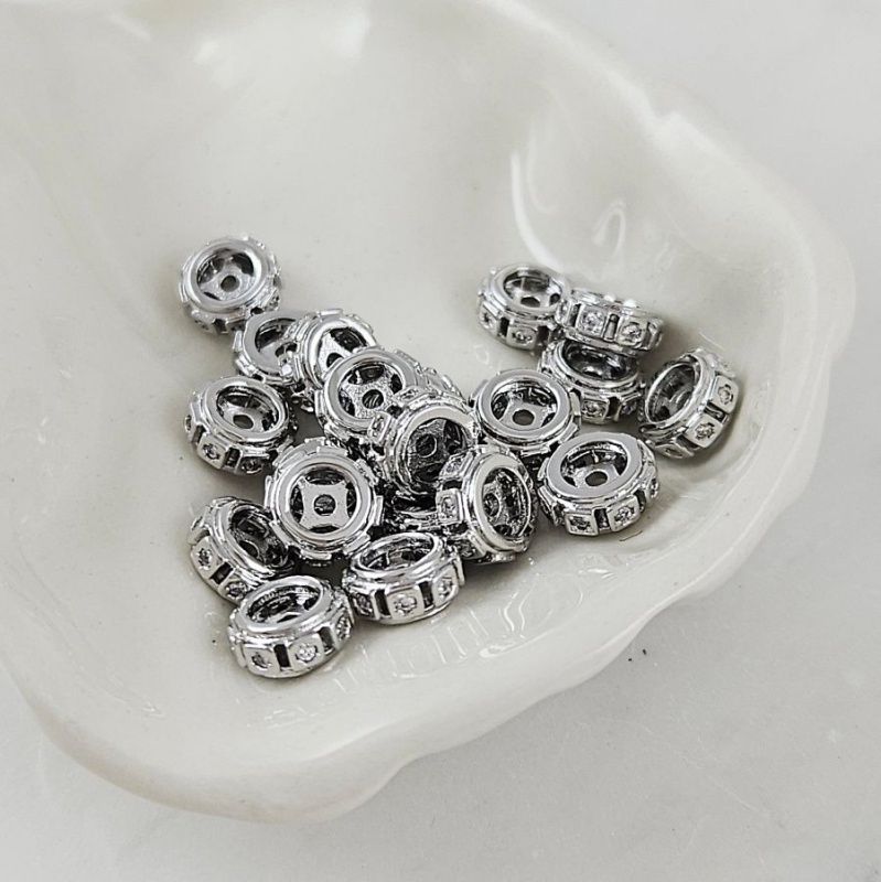 1 шт. Бусина разделитель 8.3x3.7 мм с фианитами, родиевое покрытие (10103-Р) купить с доставкой по России | Интернет-магазин Viva Beads