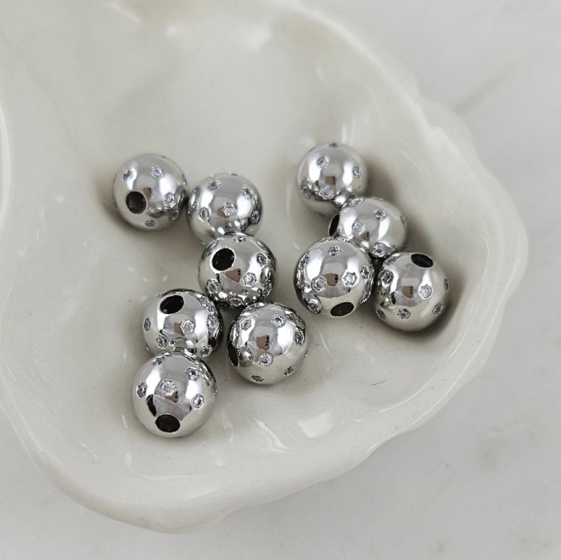 1 шт. Бусина разделитель 9.5 мм с фианитами, родиевое покрытие (10104-Р) купить с доставкой по России | Интернет-магазин Viva Beads