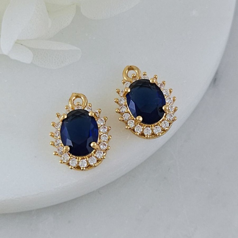 Подвеска овальная 15.7х11 мм с кристаллами, позолота 14К, синий (10212-СИН) купить с доставкой по России | Интернет-магазин Viva Beads