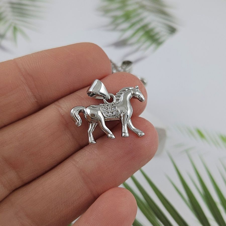 Подвеска Лошадь 14.4x20 мм с фианитами, родиевое покрытие (9988-Р)