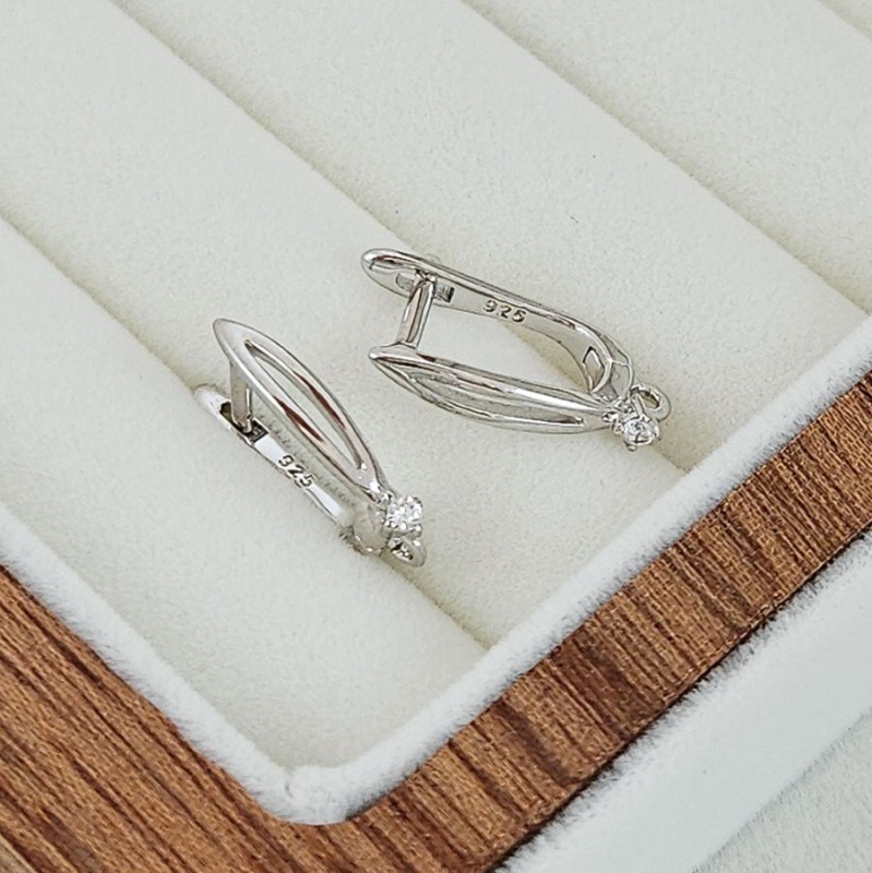 Швензы с английским замком 16.4х3.1 мм с фианитом, родиевое покрытие (8157-Р) швензы для серег купить с доставкой по России | Интернет-магазин Viva Beads