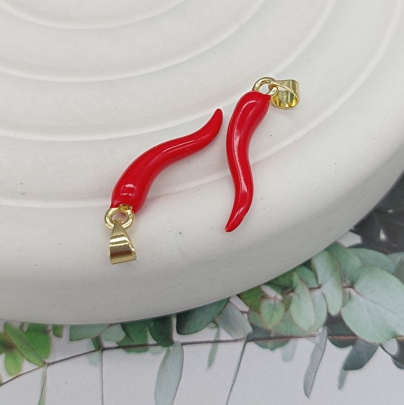 УЦЕНКА Подвеска Перчик 27х5.5 мм эмаль, красный, позолота 14К (7686-КЗ-УЦ) купить с доставкой по России | Интернет-магазин Viva Beads