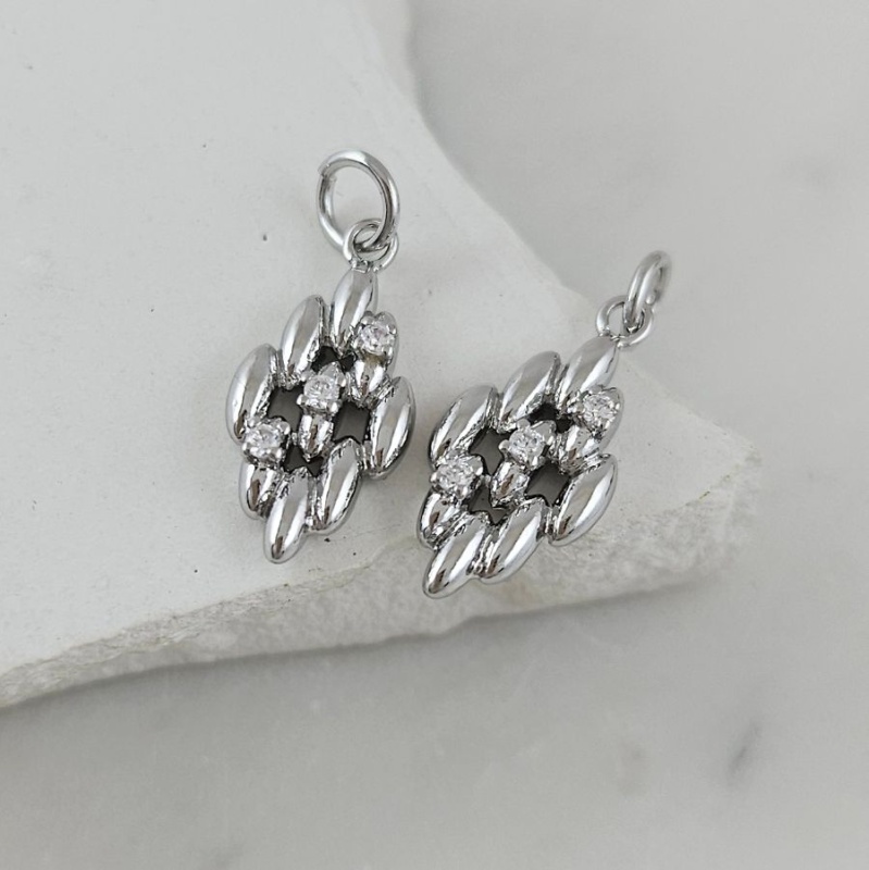 Подвеска Ромб 17.5x8.6 мм с фианитами, родиевое покрытие (10116-Р) купить с доставкой по России | Интернет-магазин Viva Beads