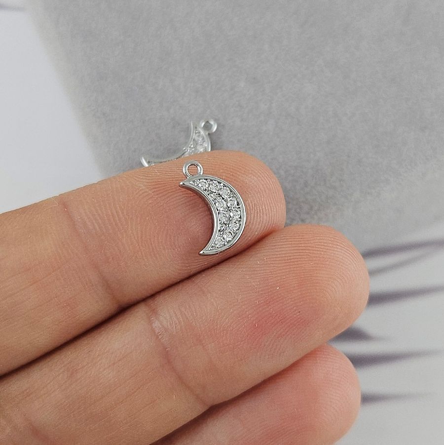 Подвеска Месяц 11.1x6.6 мм с фианитами, родиевое покрытие (9969-Р)