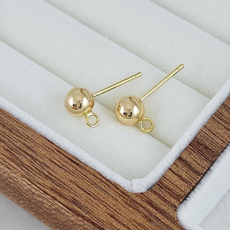 УЦЕНКА Пуссеты гвоздики Шарик 6 мм с вертикальной петелькой, позолота 14К (8630-6-З-ВЕРТ-УЦ) - фурнитура для бижутерии